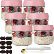 Pentola per Overnight Oats - 6 pezzi - Pentola ermetica da forno - Pentola di conservazione riutilizzabile - 300ML - Vaso in vetro resistente - Apertura ampia - Pentola da forno