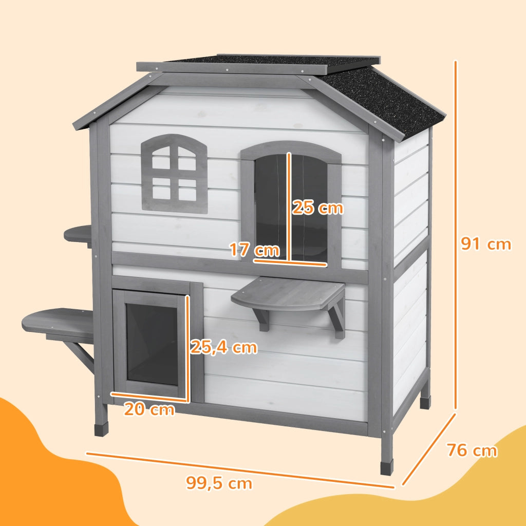 Casetta per Gatti 2 Piani ¨C Zephmum ¨C 99.5x76x91 Bianco Grigio
