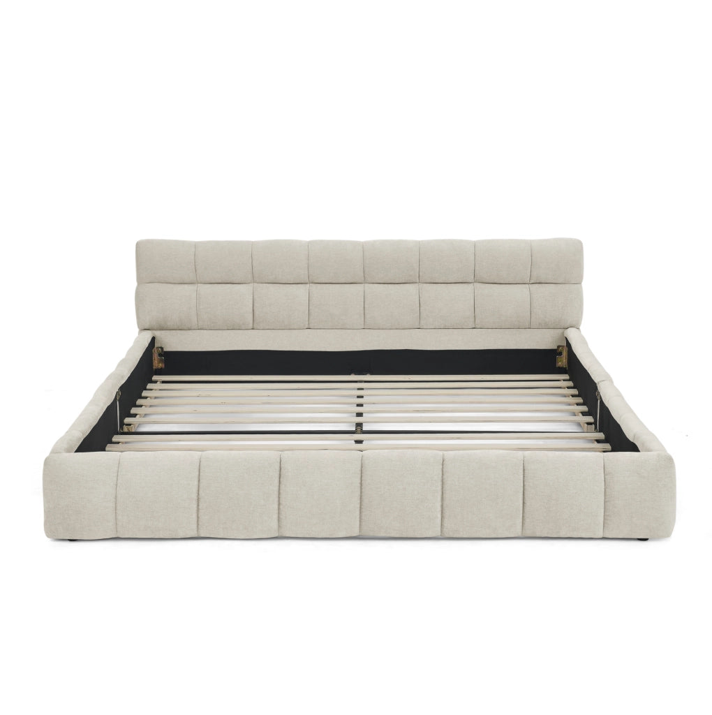 Letto matrimoniale 160x200 cm in chenille beige con struttura stabile