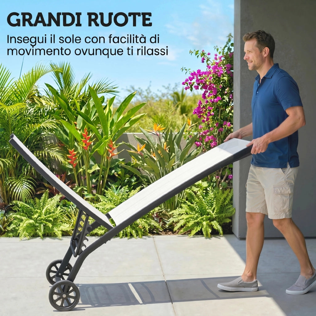 Set 2 Lettini Prendisole con Schienale Reclinabile, in Alluminio e Tessuto Traspirante, 66x165x102 cm, Crema