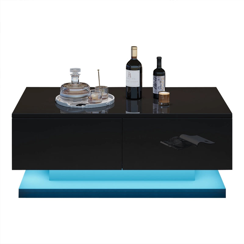 Tavolino da salotto con illuminazione LED - Zephmum- 90x50x38cm- Nero- 2 cassetti, controllo via app
