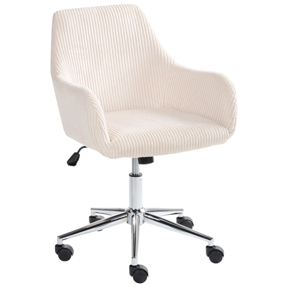 Sedia da ufficio beige chiaro con seduta e schienale in velluto a coste girevole regolabile in altezza moderna per ufficio domestico