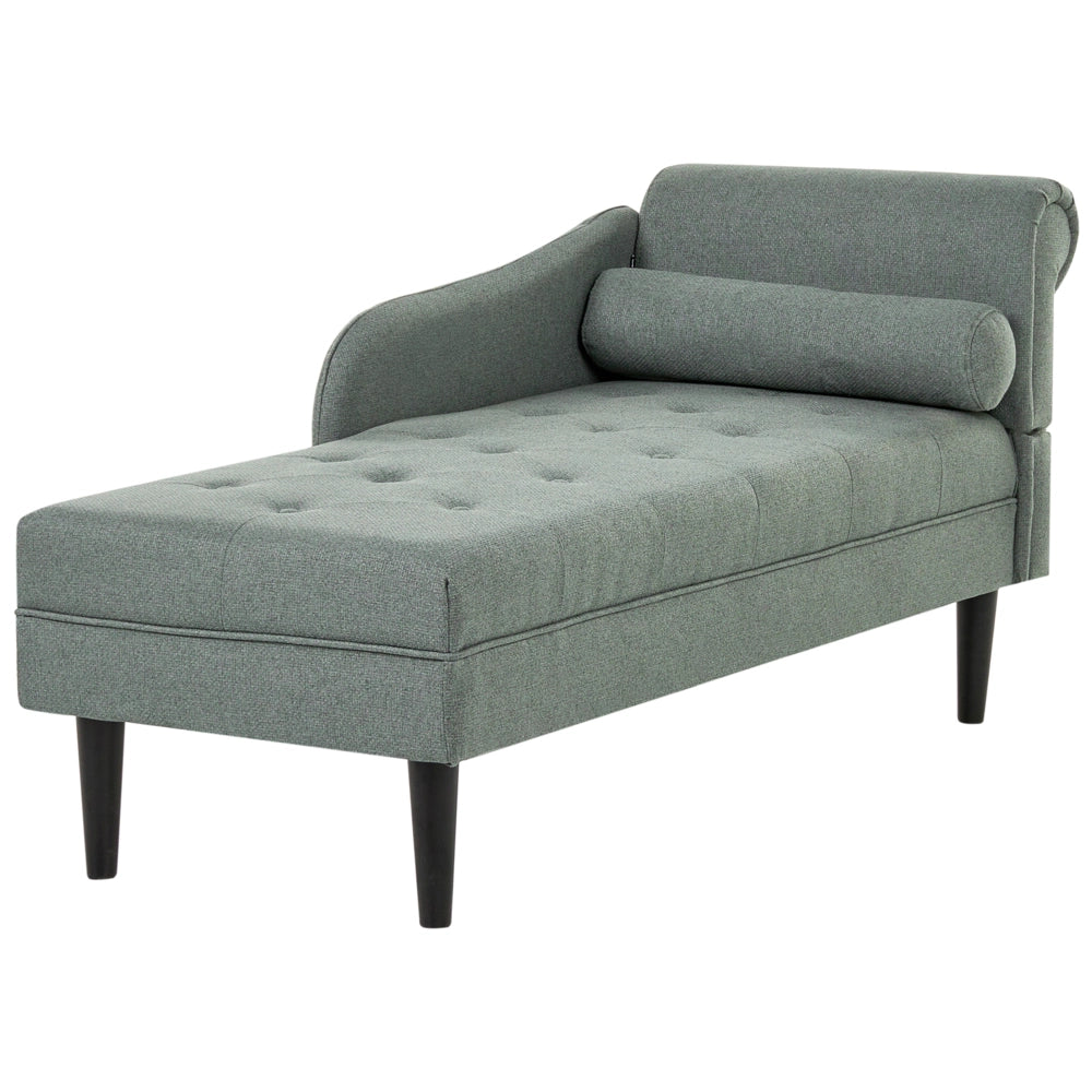 Chaise longue destra in tessuto verde imbottita con cuscino Gambe in legno facili da pulire Soggiorno moderno
