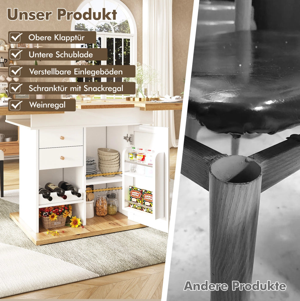 Tavolo da pranzo estensibile 110-140x80 cm con vani porta snack e vino