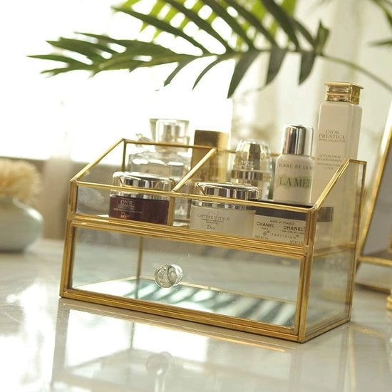 Organizzatore rotante per trucco Nero Contenitore per trucco con rotazione 360° Stand per esposizione con cassetta regolabile per Vanità Bagno Camera da letto Armadio