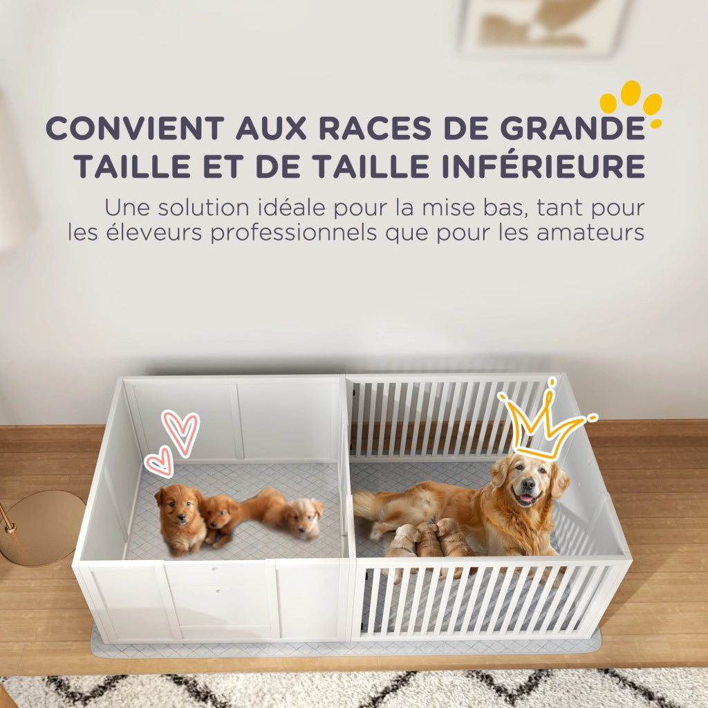 Box parto per cani e cuccioli ¨C zephmum ¨C bianco 166x80x50 cm