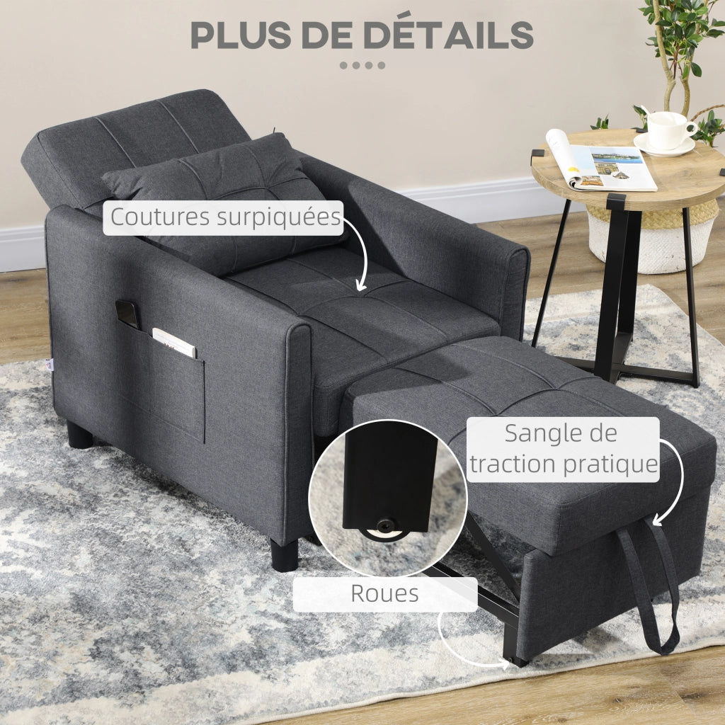 Poltrona Reclinabile Convertibile 3 in 1 ¨C Zephmum ¨C Grigio 69x82x85cm