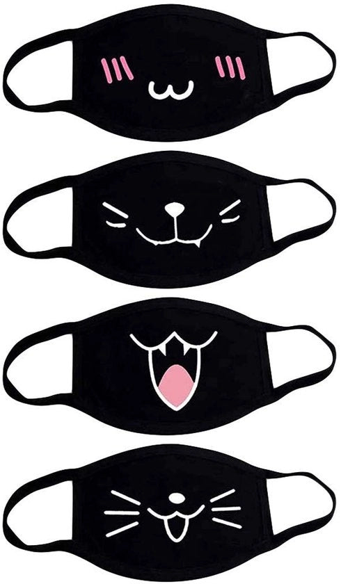Maschera per la Bocca Reutilizzabile - Anime Cartoon - Coton - Protezione Solare - Antipolvere - 4 Pezzi - Orecchini Elastici - Maschera per la Bocca