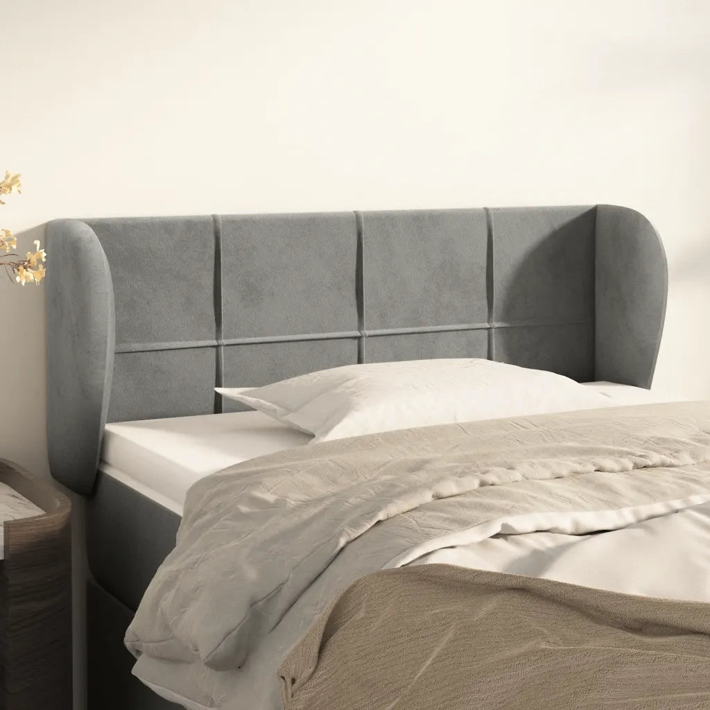Testiera | Testata ad Orecchio Grigio Chiaro 103x23x78/88 cm in Velluto