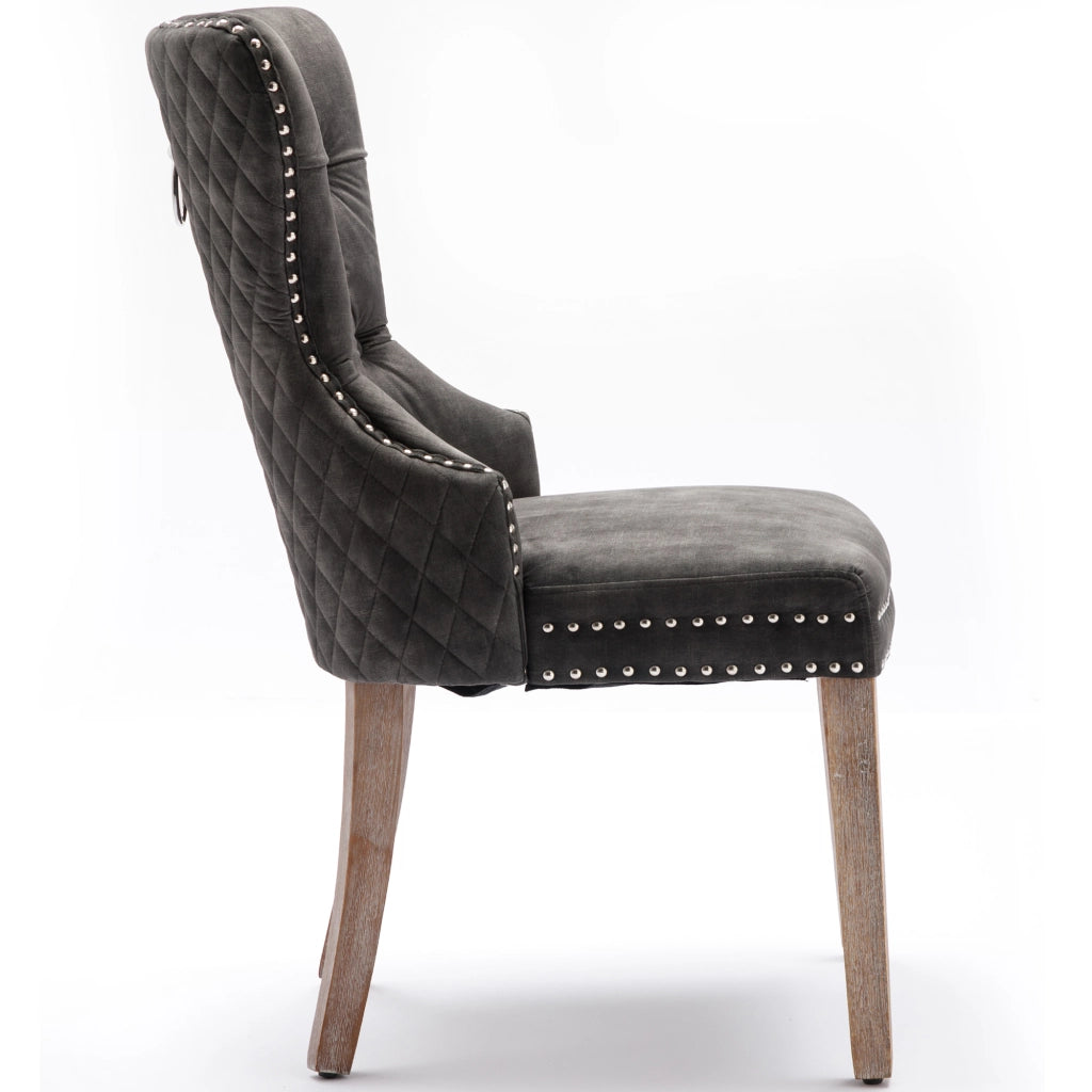 Sedie da Pranzo in Velluto con Schienale e Gambe in Legno Massello ¨C MINIMAL ¨C Grigio, Set 4 Pezzi