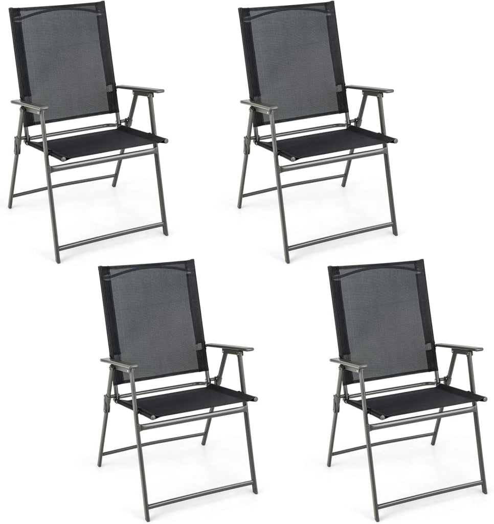 Set di 4 sedie da giardino pieghevoli, con schienale alto e bracciolo, in metallo e tessuto, portata fino a 150 kg (bianco, 4)