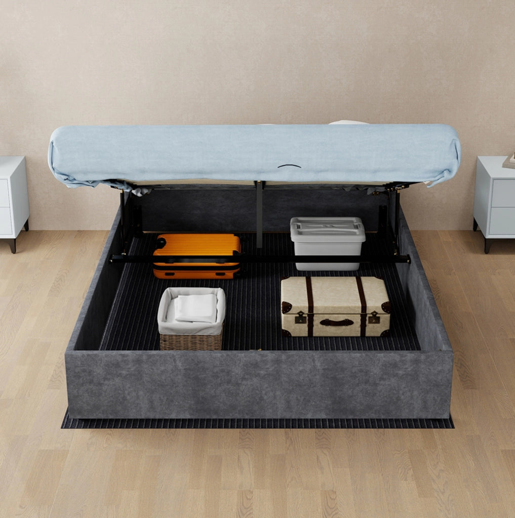 Struttura letto 140 x 200 cm in tessuto e metallo grigio