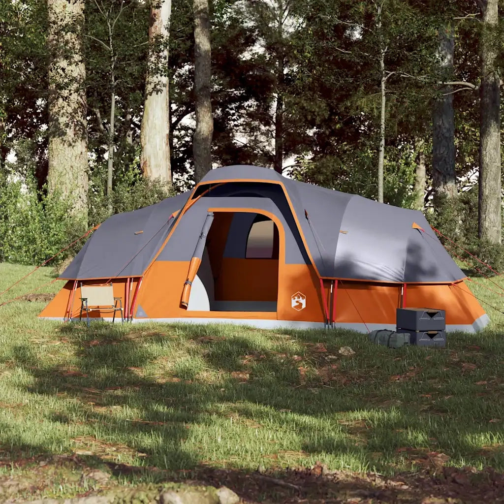 Tenda Familiare Cupola 11 Persone-Tenda da campeggio Grigia Arancione Impermeabile