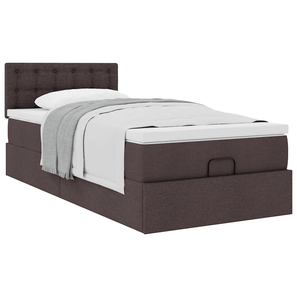 Pouf Letto con Materasso Marrone Scuro 90x200 cm in Tessuto 3311597