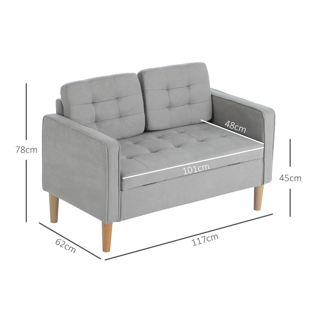 Divano 2 posti 117x62x78 cm grigio chiaro in velluto con vano contenitore