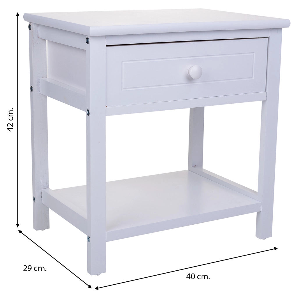 Comodino in legno bianco 40x29x42