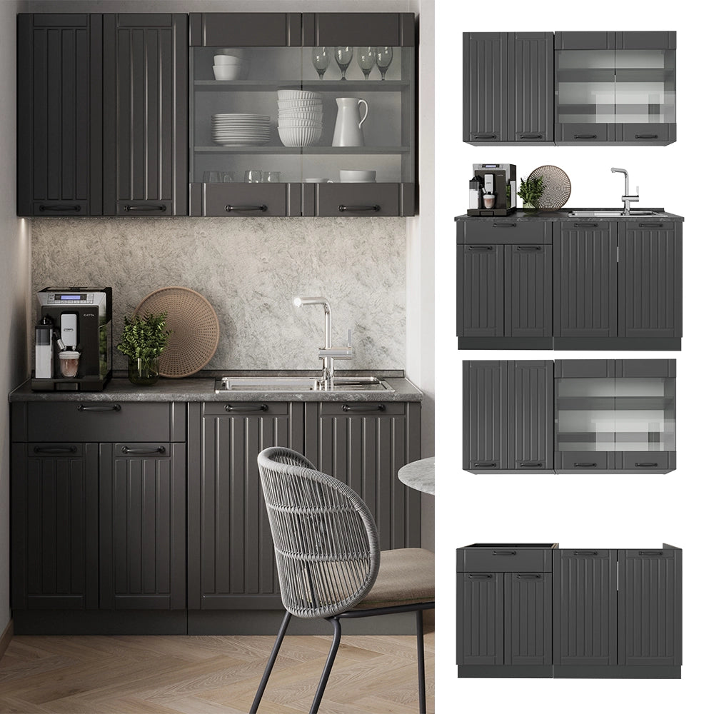 Cucina monoblocco Fame-Line Grigio scuro/Antracite 140 cm, PL Antracite Vicco