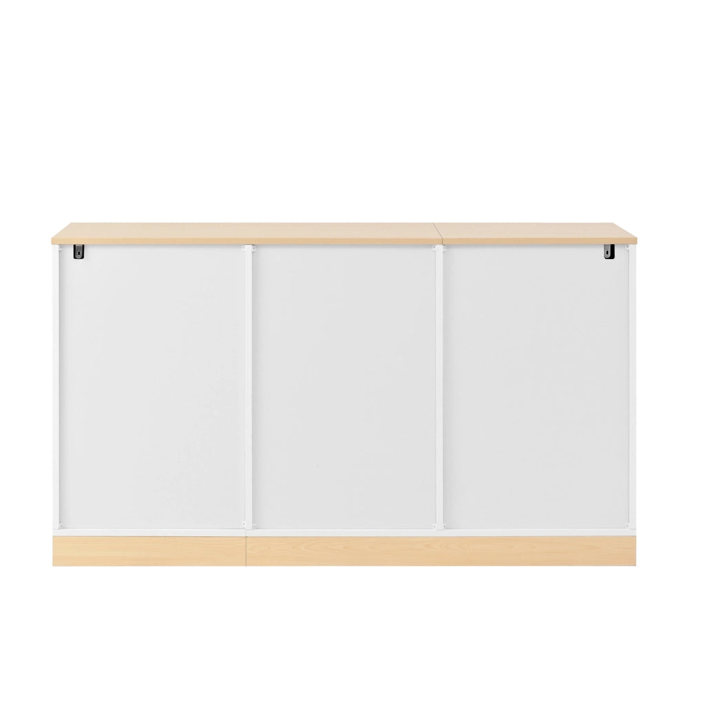 Credenza 135，5x39x76 cm bianca e legno， 3 ante e 2 cassetti