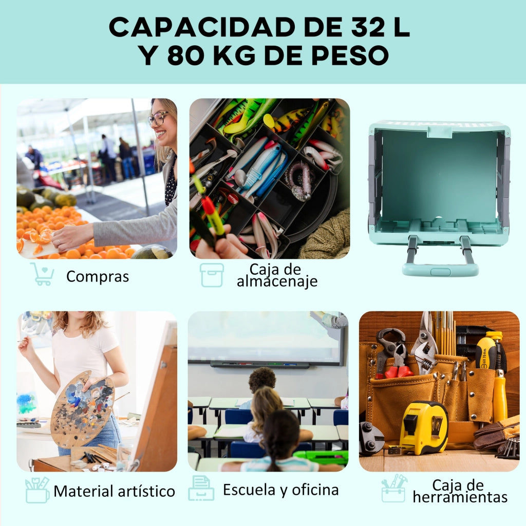 Carrello per Supermercato con 2 Ruote ¨C zephmum ¨C Verde 41.5x32.5x85 cm