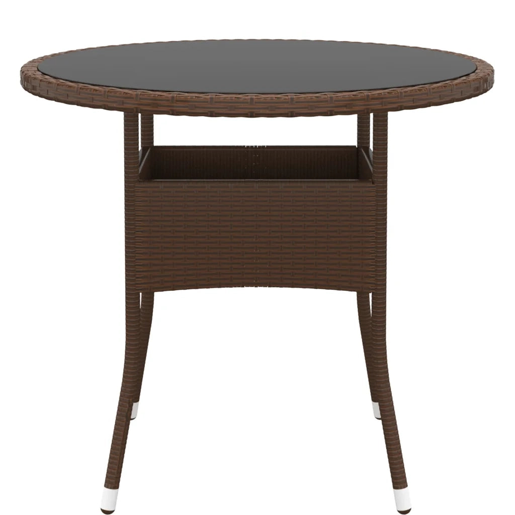 Tavolo Giardino Ã˜80x75 cm Vetro Temperato e Polyrattan Marrone cod mxl 34099