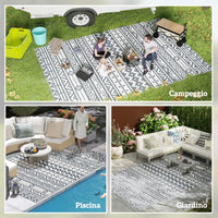 Tappeto da Esterno Reversibile 182x274 cm con Motivo Geometrico e Borsa Inclusa Grigio e Bianco