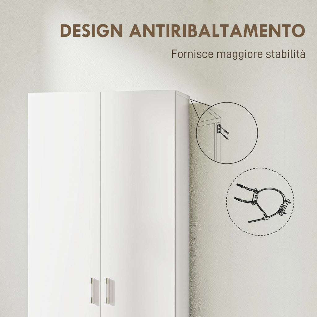 Mobile Multiuso Moderno con 5 Ripiani e Livelli Regolabili, in Legno, 60x31.5x165 cm, Bianco