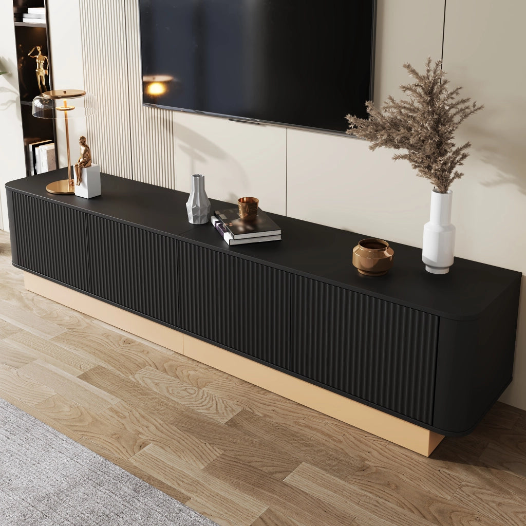 Mobile TV con ante scanalate e ripiani regolabili 200 x 40 x 47;5 cm; MDF nero