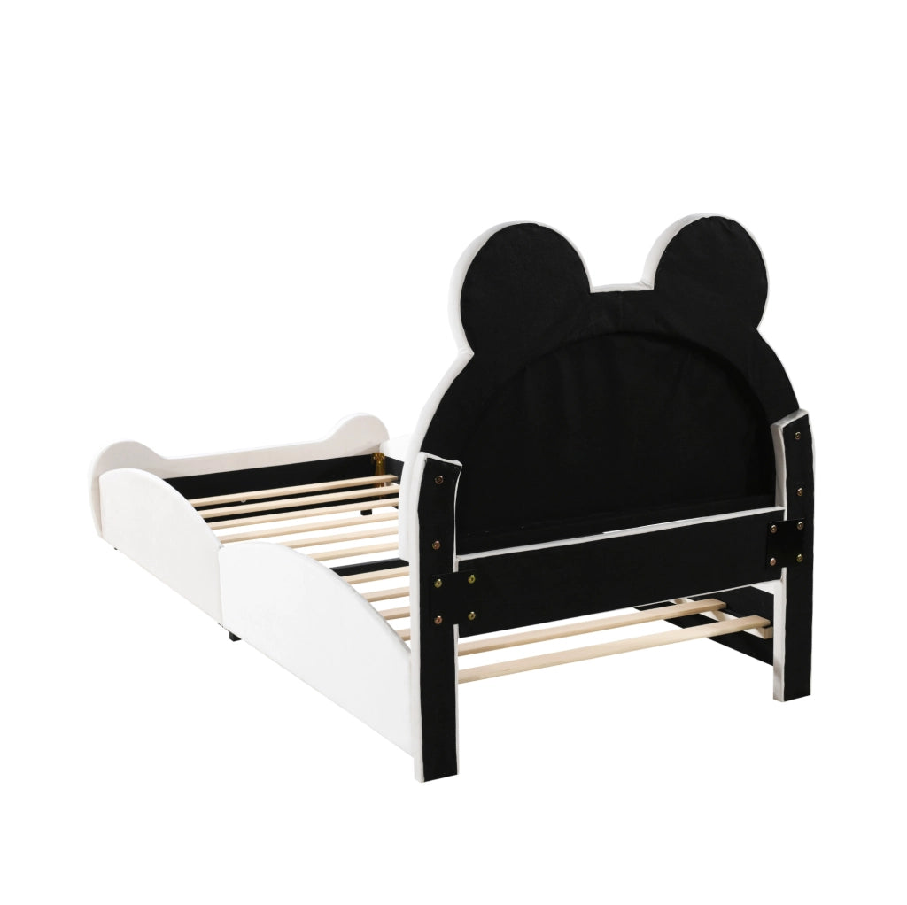 Letto singolo per bambini 90x200 cm a forma di orso in velluto bianco