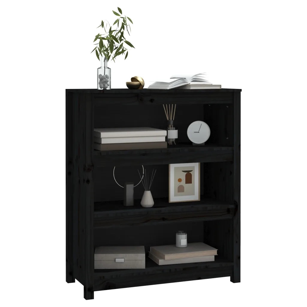 Libreria Nera 80x35x97 cm in Legno Massello di Pino 821683