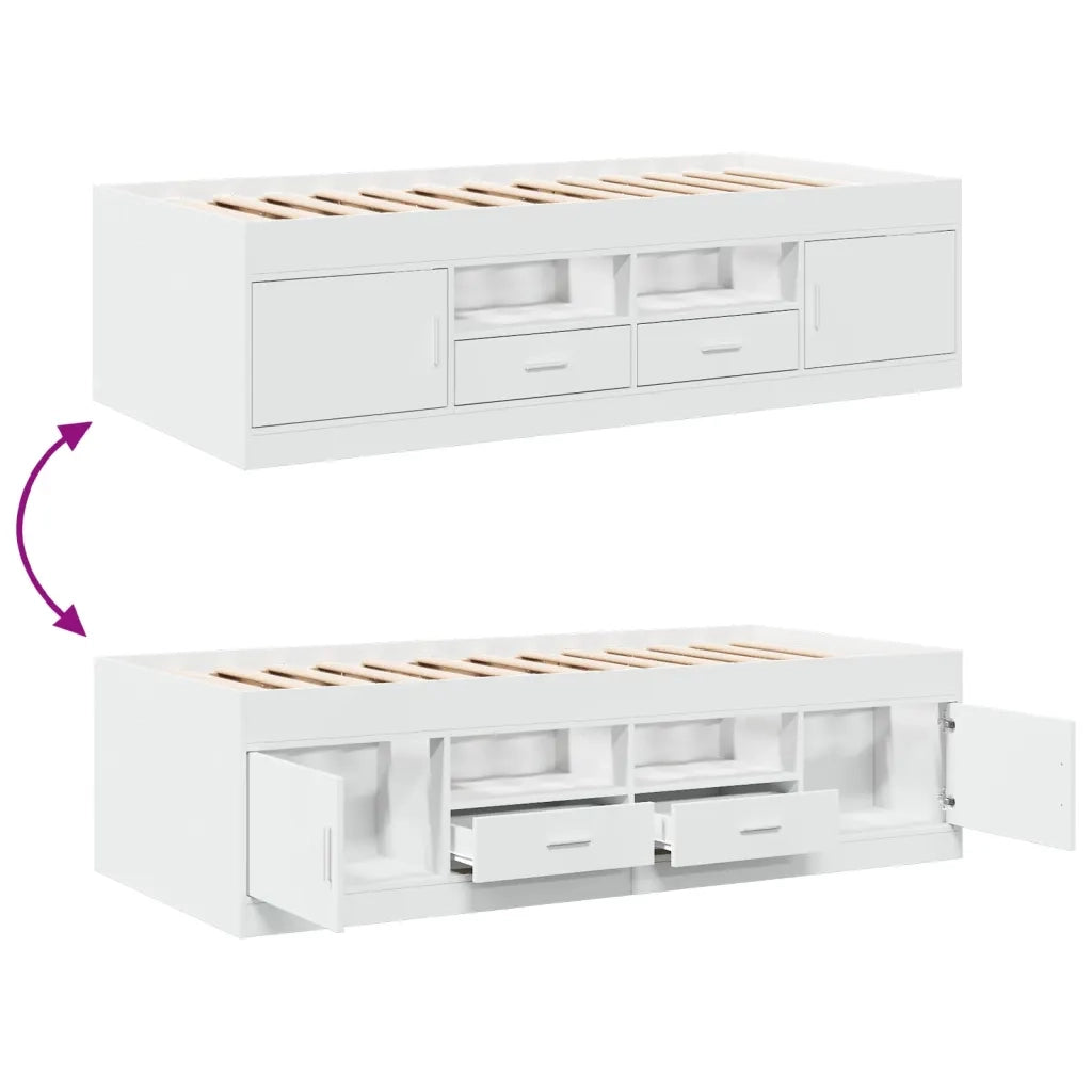 Divano Letto con Cassetti senza Materasso Bianco 90x200 cm