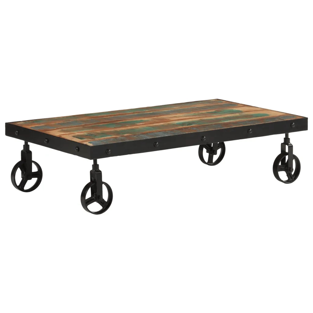Tavolino Salotto con Ruote Legno Massello Recupero 100x55x26 cm 371684