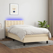 Letto a Molle con Materasso e LED Crema 90x200 cm in Tessuto 3133450