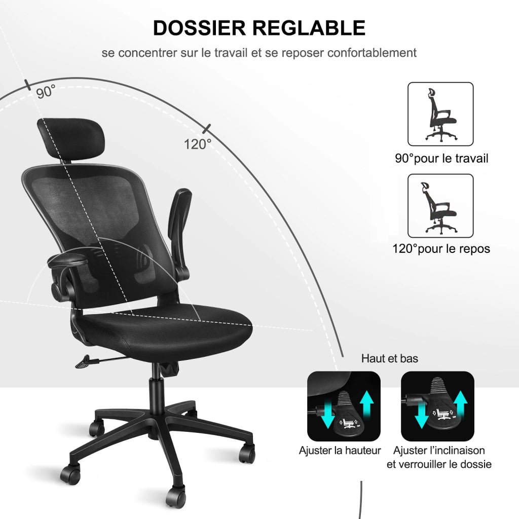 Sedia ufficio ergonomica - RATTANTREE  - Sedie da scrivania con Supporto Lombare e Poggiatesta Regolabile - Nero