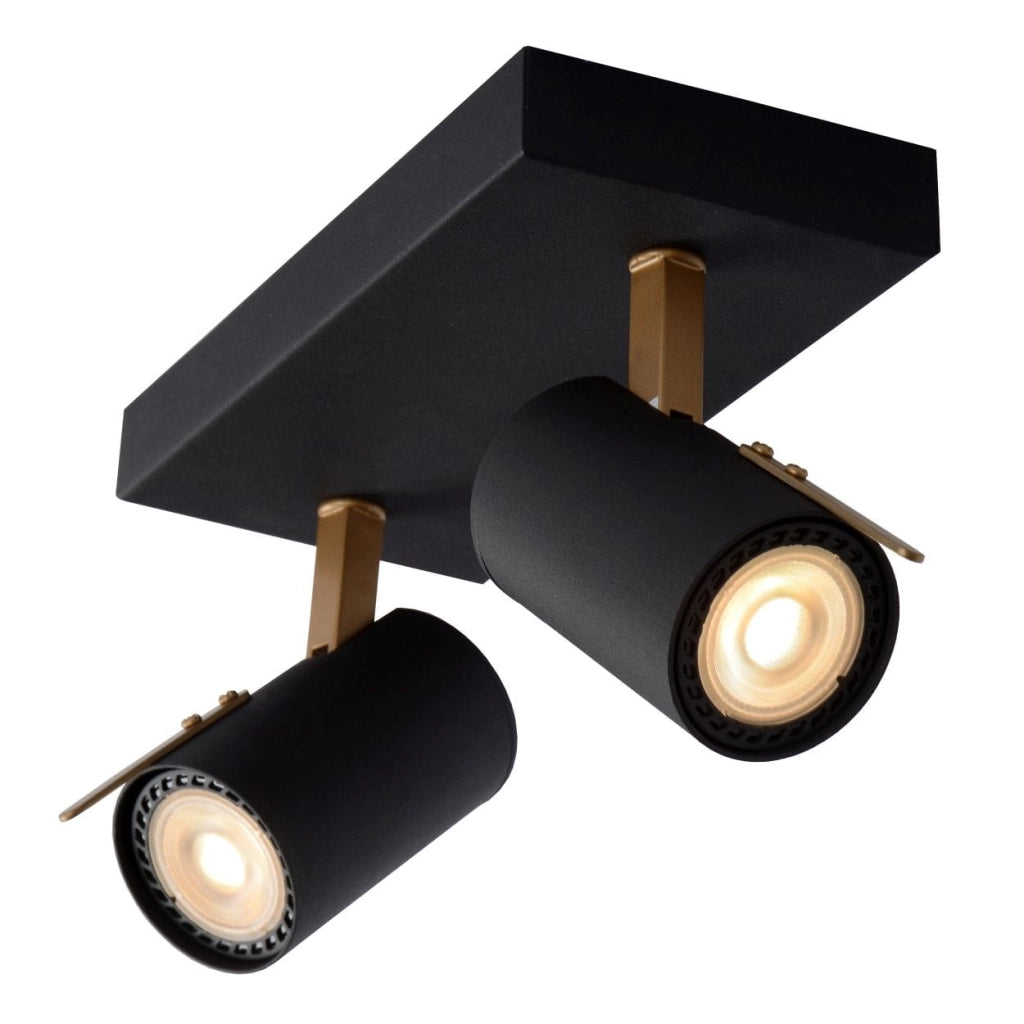 Lucide Grony plafoniera 2 spot GU10 nero/oro dimmer