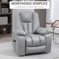 Poltrona Alzapersona Reclinabile con 8 Punti Massaggianti e Telecomando, in Microfibra, 94x96x106 cm, Grigio
