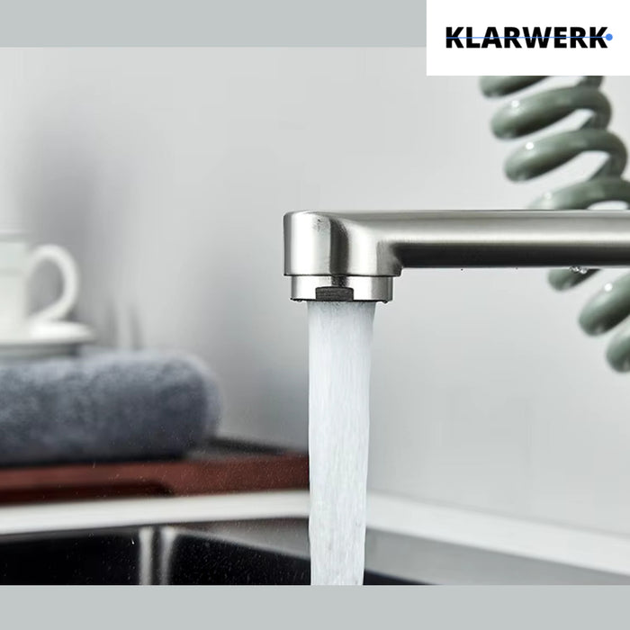 MASSIMO | Miscelatore Catering a parete Argento|Rubinetto cucina professionale in acciaio inox con doccetta|Beccuccio piatto da parete per ristorante