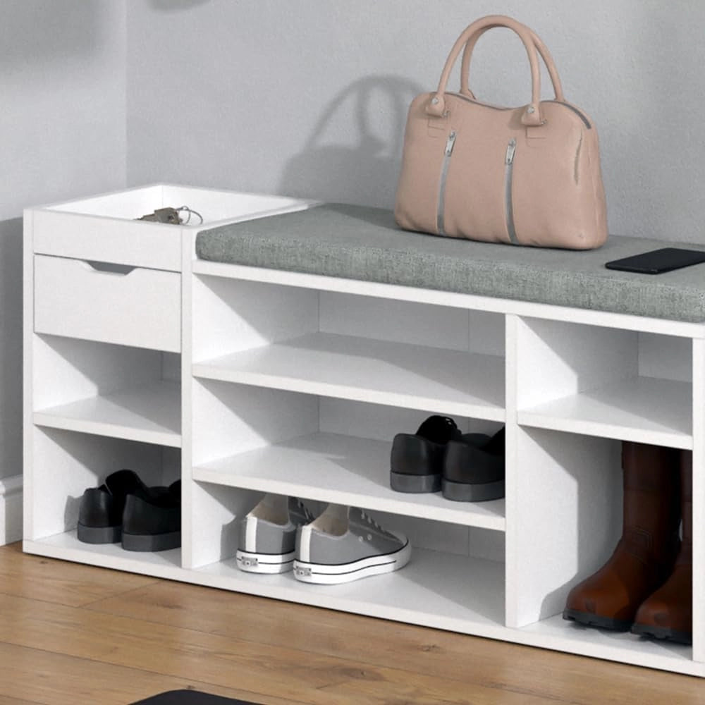 Vicco Panca scarpiera da ingresso Eleon, Bianco, 101.1 x 45 cm, utilizzabile per riporre le scarpe e come seduta