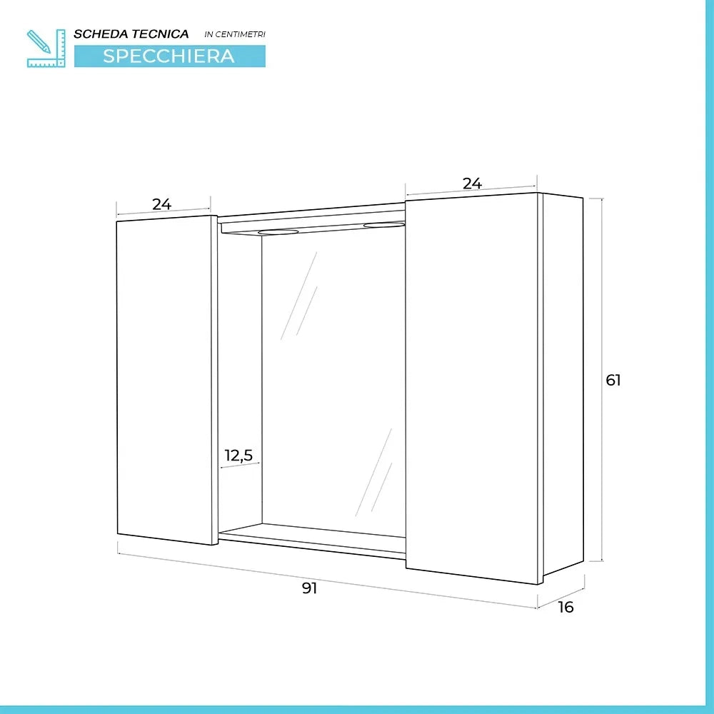 Specchio contenitore LED 91x61 cm rovere chiaro con ante laterali Way