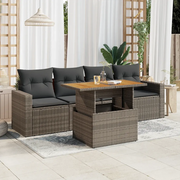 Set Divano da Giardino 5 pz con Cuscini Grigio in Polyrattan