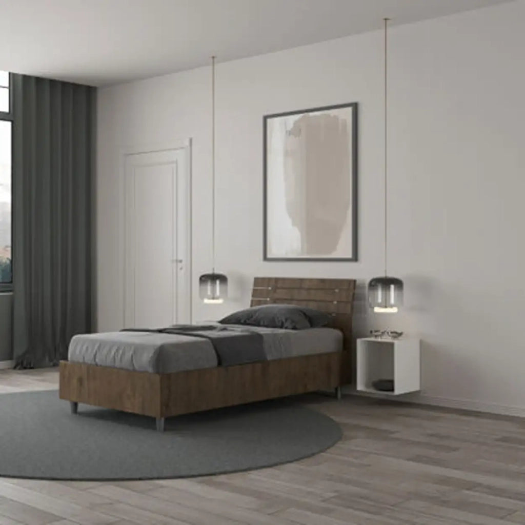 Letto singolo con rete 80x190 testata inclinata con doghe noce Ankel