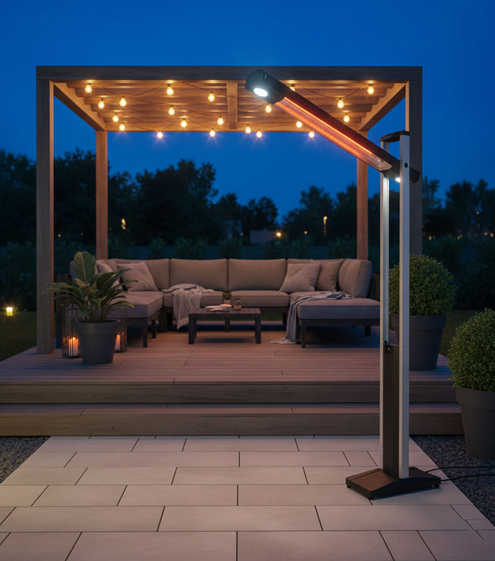 Stufa Elettrica ad infrarossi da Esterno 50x25x200 cm in Fibra di Carbonio con Luce Led Skyline Total Black