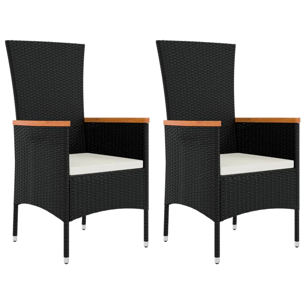 Set da Pranzo da Giardino 3 pz con Cuscini Nero in Polyrattan
