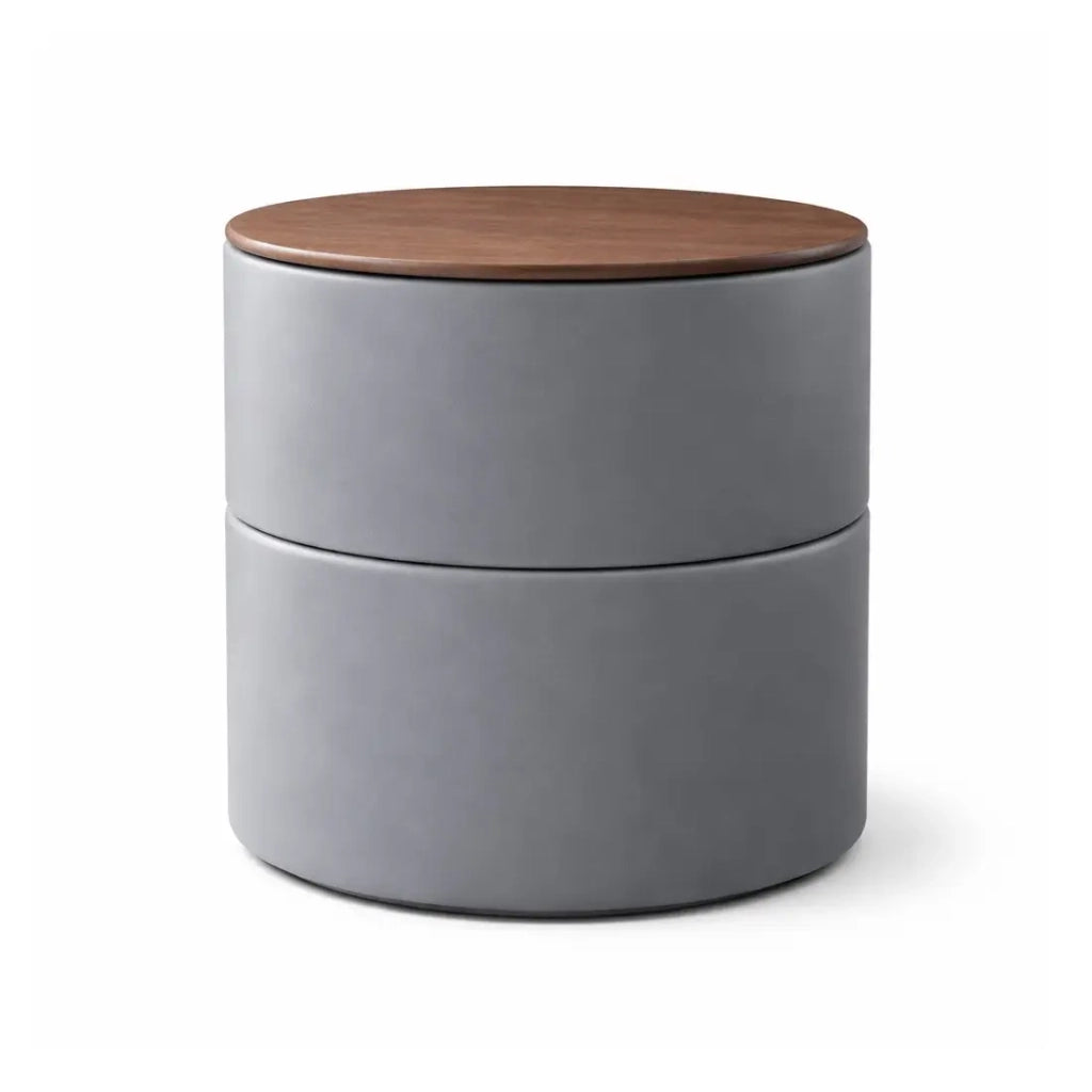 Tavolino da notte rotondo stile design collezione THOMAS color grigio e legno