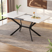 Tavolo da pranzo allungabile per 4-6 persone con piano estensibile stile moderno in MDF bianco con gambe nere