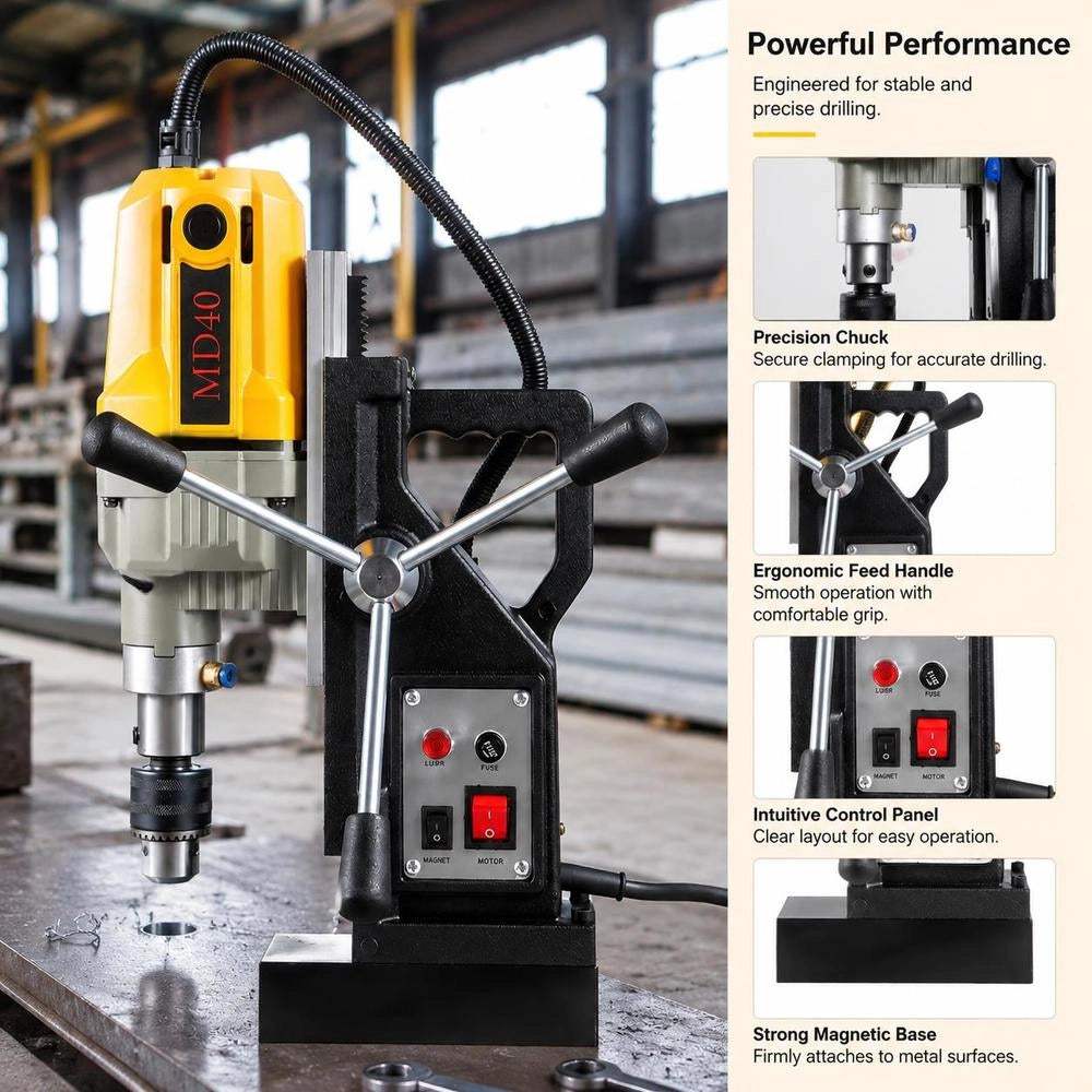 1100 W Magnetic Drill, 12000 N Electric Core Drilling Machine, Industrial Drilling Machine With 12 Drill Bits, Max. Depth 55 Mm, For Shipbuilding, Bridge Construction, Industrial Steel Construction