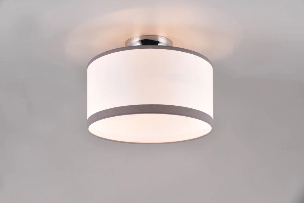 DAVOS PLAFONIERA METALLO CROMATO PARALUME BIANCO E GRIGIO D. 30CM 2 LUCI ATTACCO E14