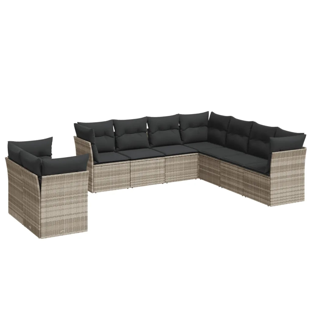 Set Divano da Giardino 9pz con Cuscini Grigio Chiaro Polyrattan