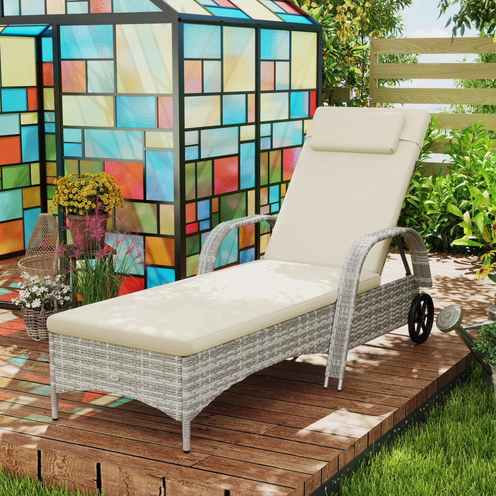 Lettino da spiaggia regolabile con materasso e rotelle ¨C zephmum ¨C grigio chiaro 200x73x30-103 cm