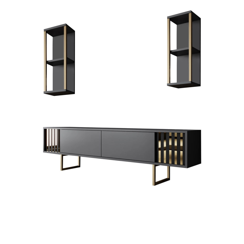 Porta TV in legno "Gold Line" - 180 x 30 x 48 cm - Nero antracite