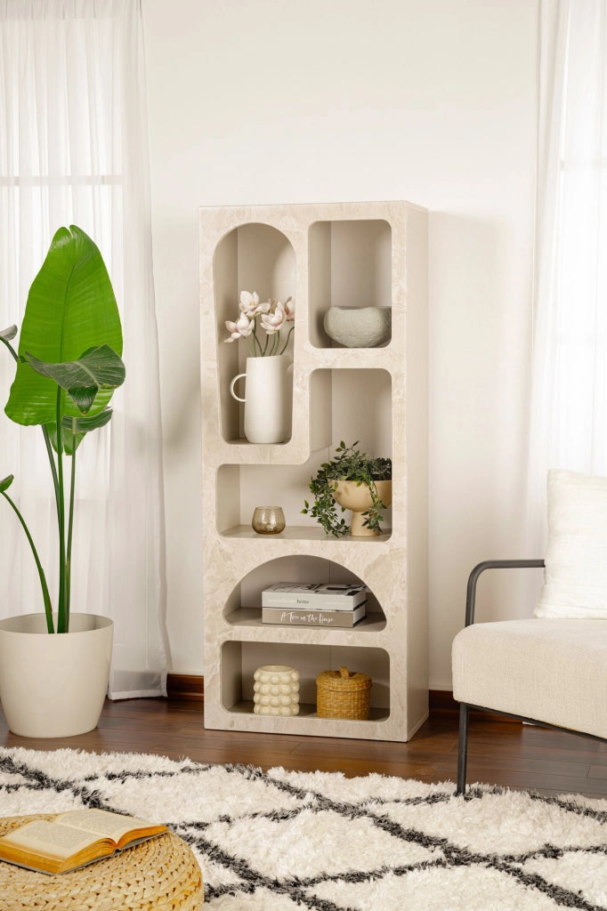 Libreria in legno "Venüs" 60 x 32 x 150 cm - marmo travertino